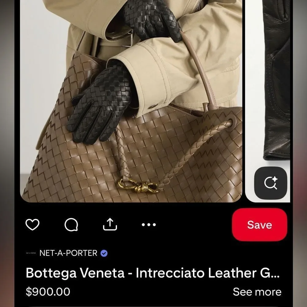 Black Leather Woven Leather Gloves